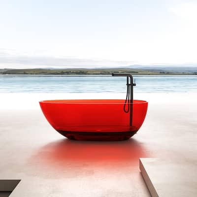 Vanity Art 59" or 67" Stone Resin Oval Freestanding Bathtub, Soaking Tub with Pop Up Drain