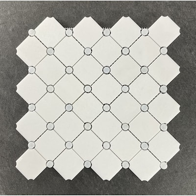 Thassos White Diamond with Blue Celeste Circle Marble Mosaic Wall & Floor Tile - 1 Case (10 Sheets)