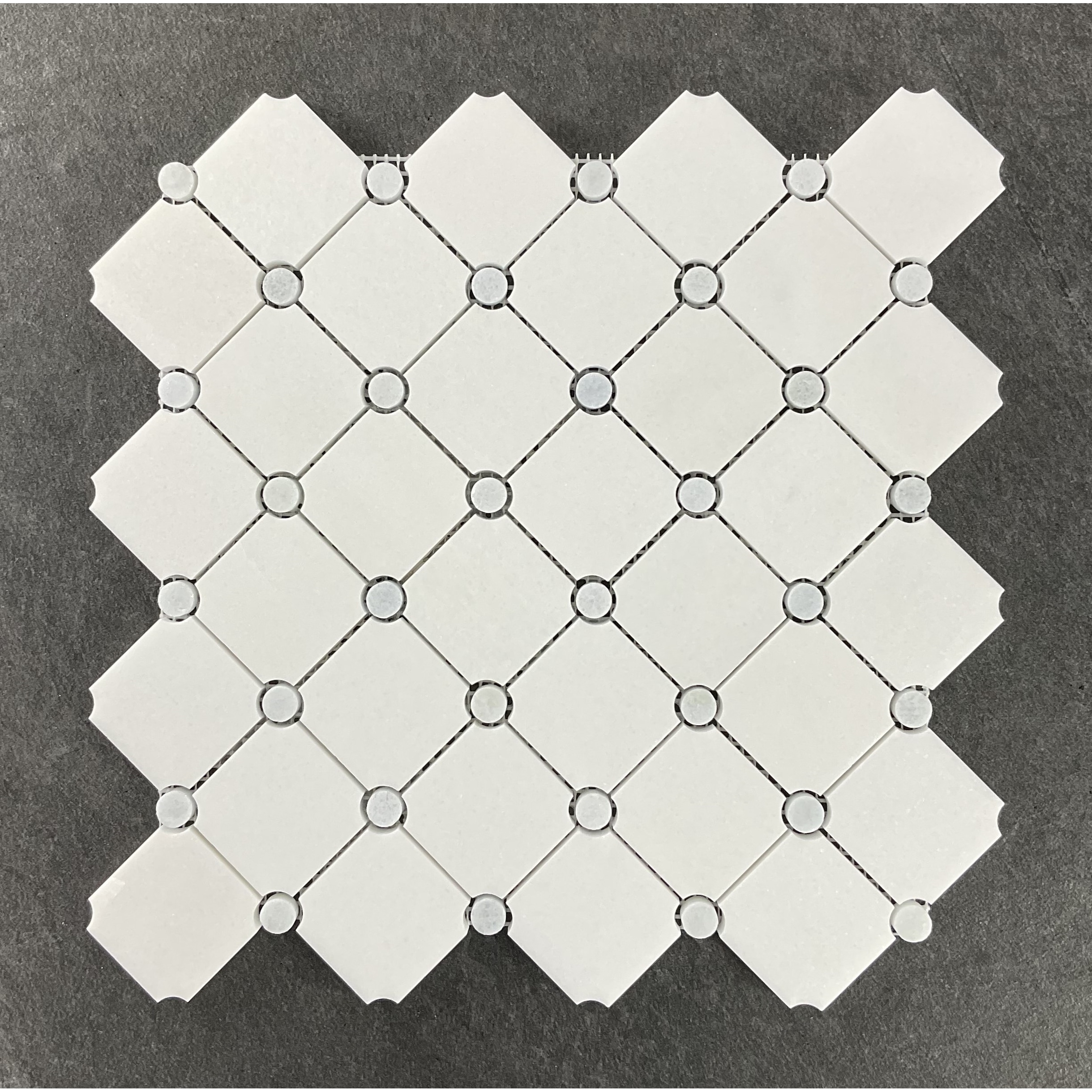 Thassos White Diamond with Blue Celeste Circle Marble Mosaic Wall & Floor Tile - 1 Case (10 Sheets)
