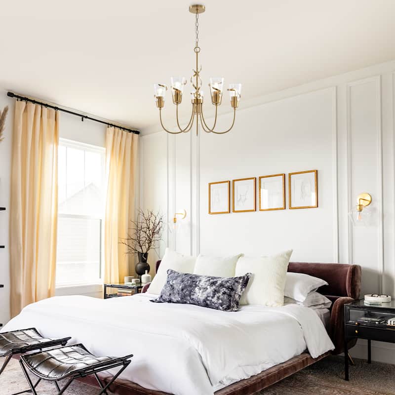 Parrot Uncle 26" Modern Gold 5-Light Dimmable Seeded Glass Chandelier