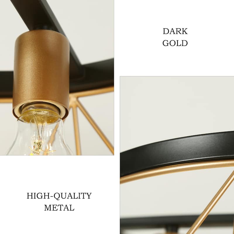 4-Light Modern Industrial Geometric Chandelier Black Gold Kitchen Island Light for Dining Room