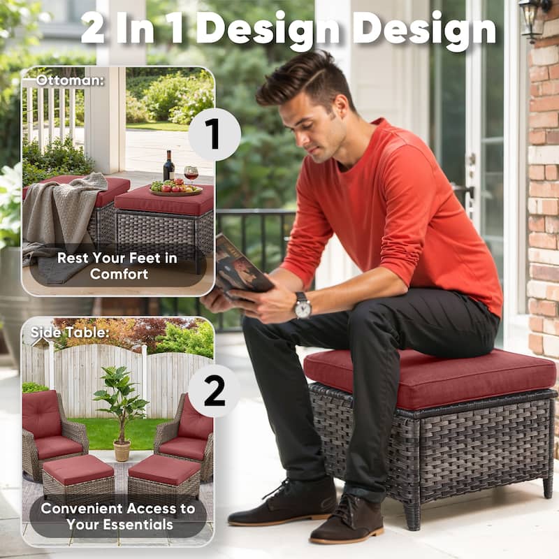 Outdoor Furniture Wicker Ottoman Patio Rattan Ottomans