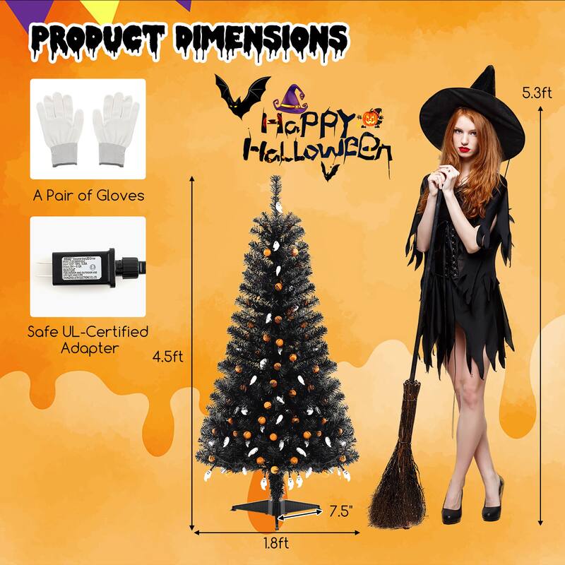Gymax 4.5 FT Pre-Lit Artificial Halloween Christmas Tree w/ 6 Lighting