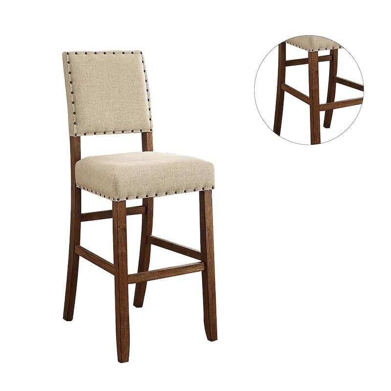 Set of 2 Fabric Upholstered Bar Chair in Beige and Rustic Oak