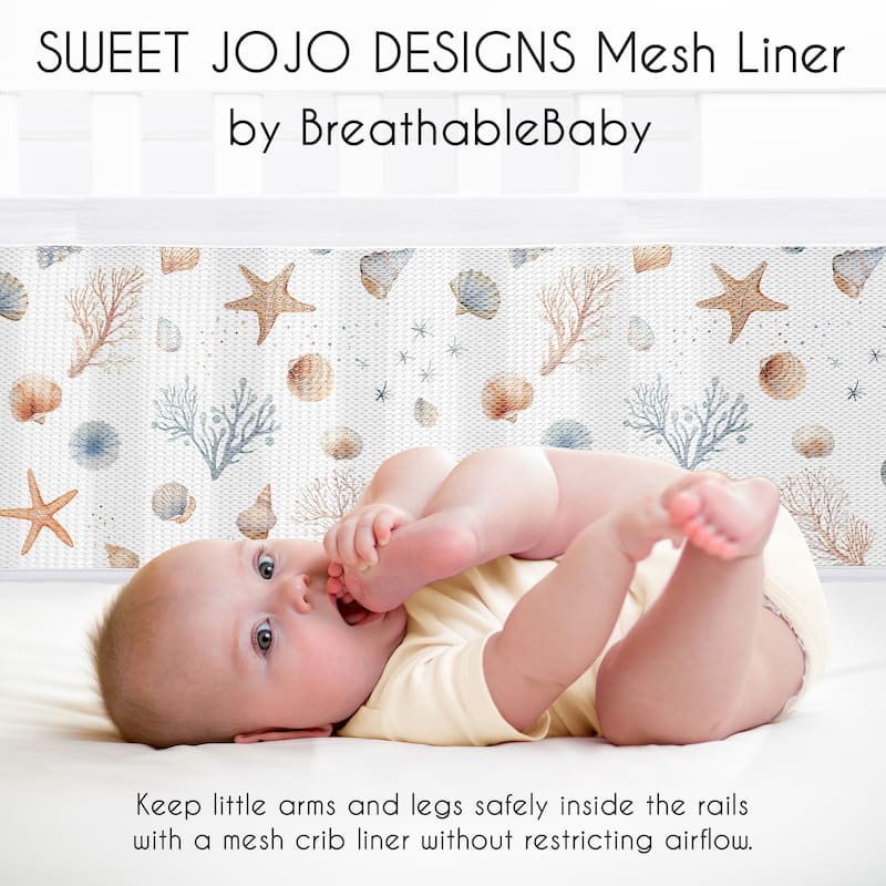 Sweet Jojo Designs + BreathableBaby Breathable Mesh Crib Liner Ocean Seashells Sea Boy, Girl, Unisex/Gender Neutral
