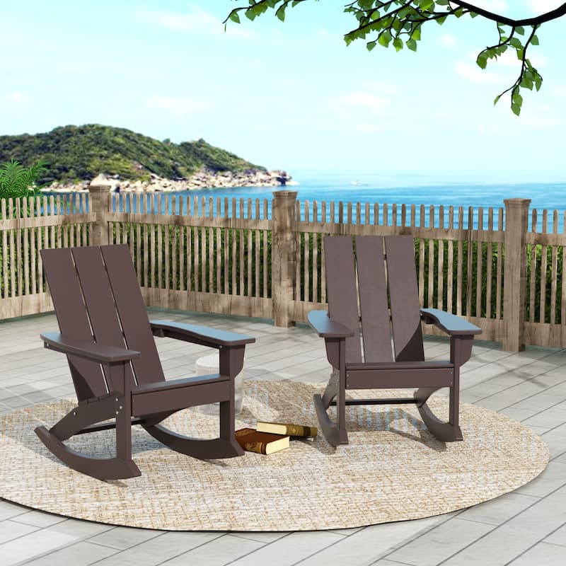 Shoreside Modern Eco-Friendly All Weather Poly Adirondack Rocking Chairs (Set of 2) - Dark Brown