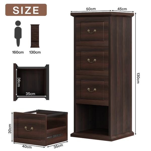 Wood Vertical Narrow Tall File Filing Cabinet with 4-Drawer for A4 ...