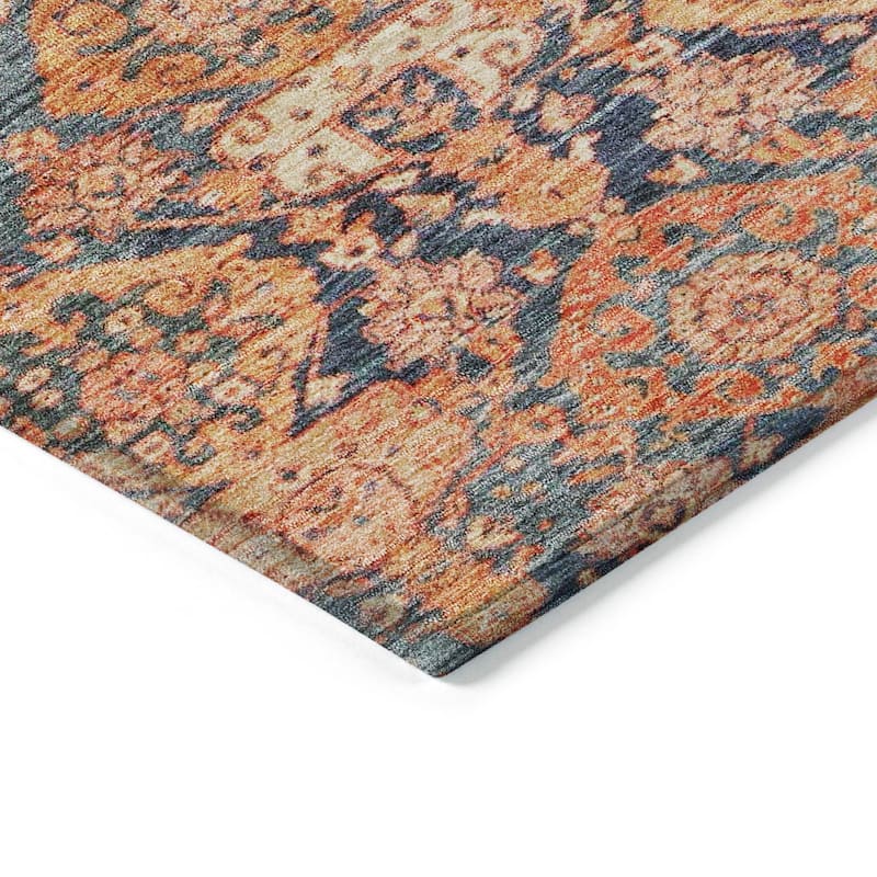 Machine Washable Indoor/ Outdoor Traditional Damask Chantille Rug