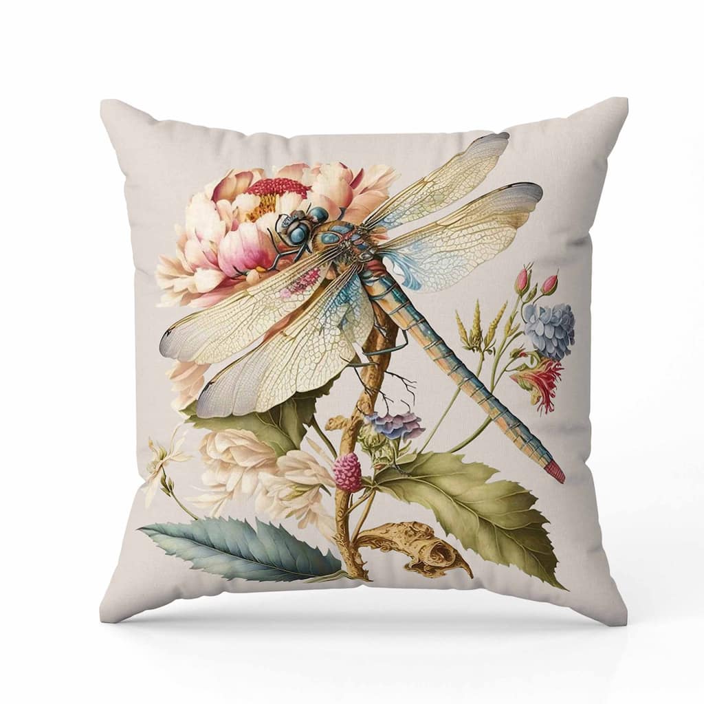 Dragonfly's Paradise Indoor/Outdoor Reversible Throw Pillow Pink and Green