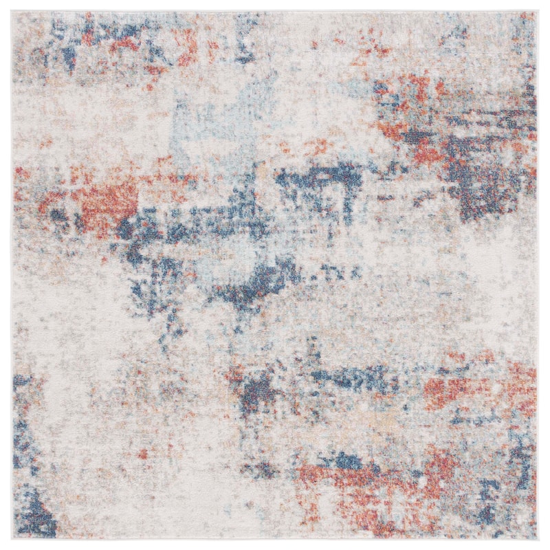 SAFAVIEH Phoenix Schorena Modern Abstract Rug - 6'7" Square - Ivory/Blue Rust