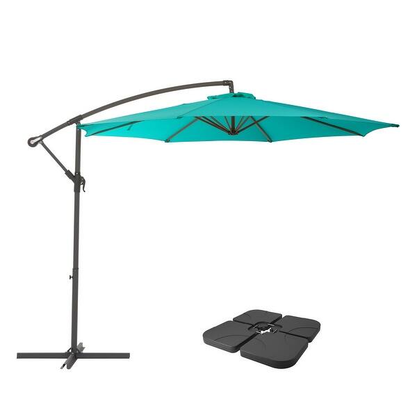 corliving 9.5ft offset fabric patio umbrella and base weight 9.5ft Tilting Offset Patio Umbrella with Base Weights - Bed Bath & Beyond