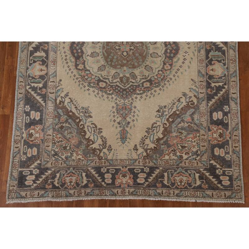 Distressed Tabriz Persian Antique Area Rug Living Room Wool Carpet - 6'4" x 9'2"