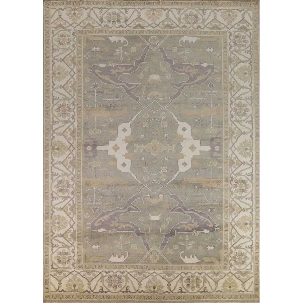 Transitional Beige Oushak Indian Area Rug Handmade Wool Carpet - 8'9" x 12'1"