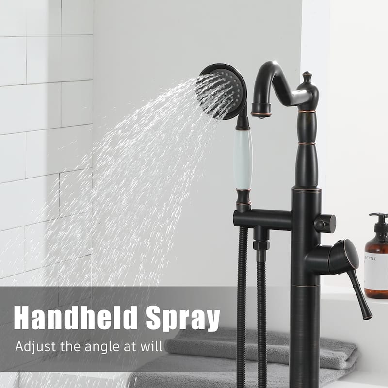 Single Handle Freestanding Tub Filler Faucet with Handshower