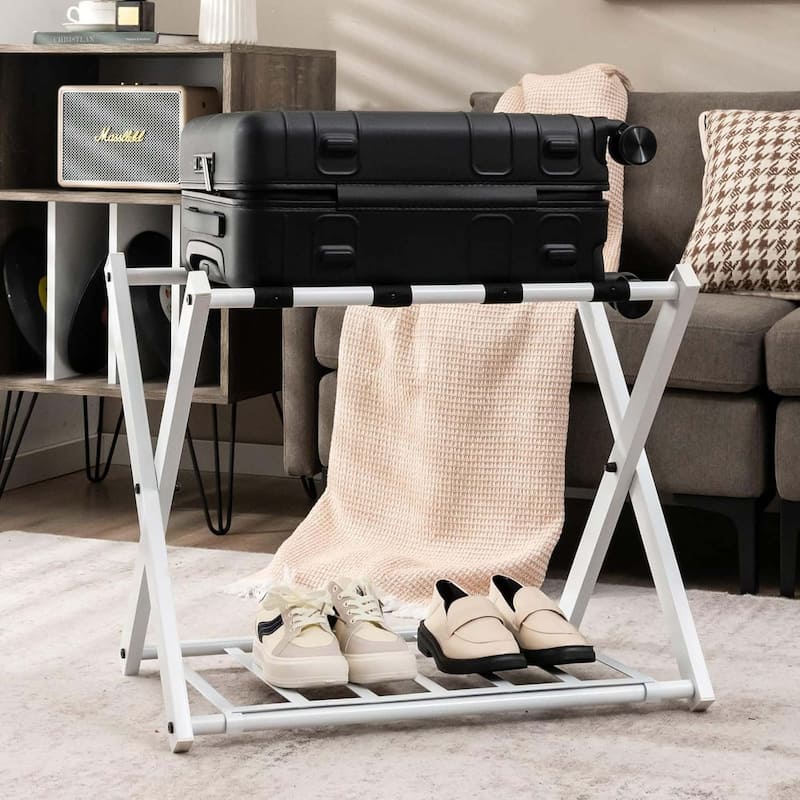 2/4PCS Folding Luggage Racks Suitcase Stand w/ Storage Self