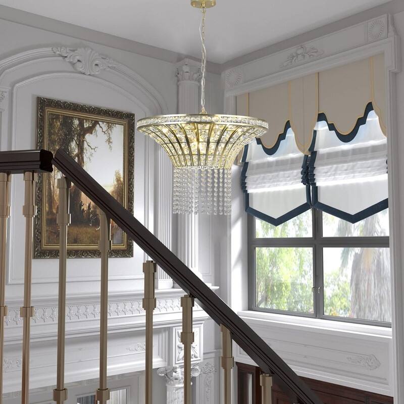Glam Gold Metal Linear/Drum Crystal Chandelier for Kitchen Island ,Dining Room