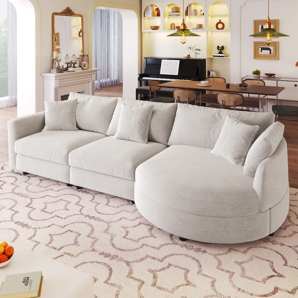 Roomfitters 107" Chenille Fabric 3-Piece Sectional Sofa, Modern Large L-Shaped Couch with Rounded Curved Chaise