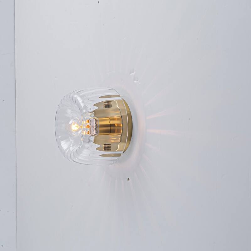 1-Light 6.3" Modern Glam Dome Clear Striped Glass Shade Wall Sconce for Hallways, Porch, Bedroom