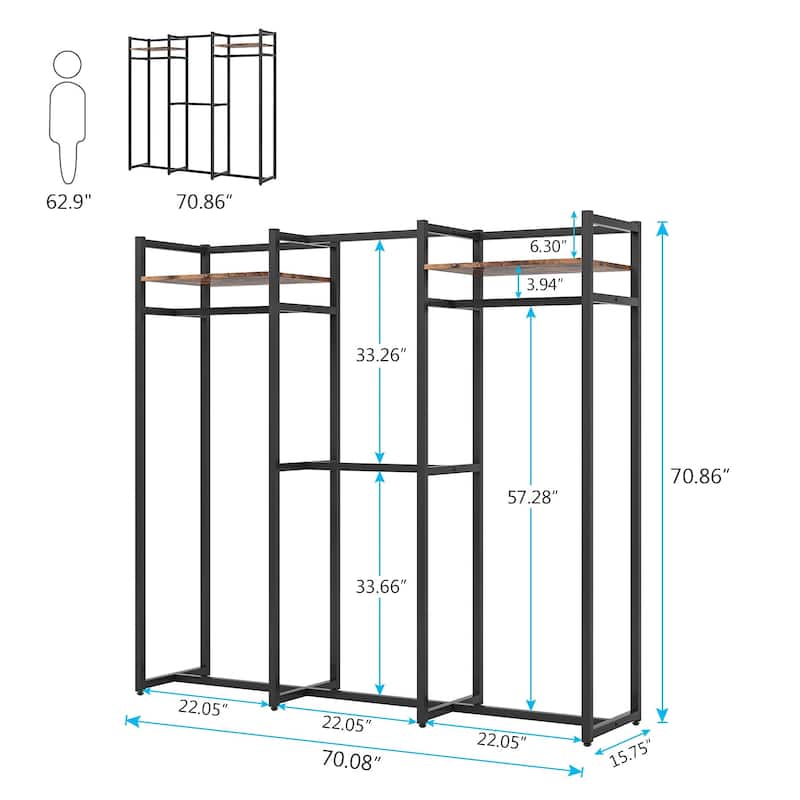 Garment Rack Heavy Duty Clothes Rack Free Standing Closet Organizer with Shelves and 4 hanging Rods - 18" wide