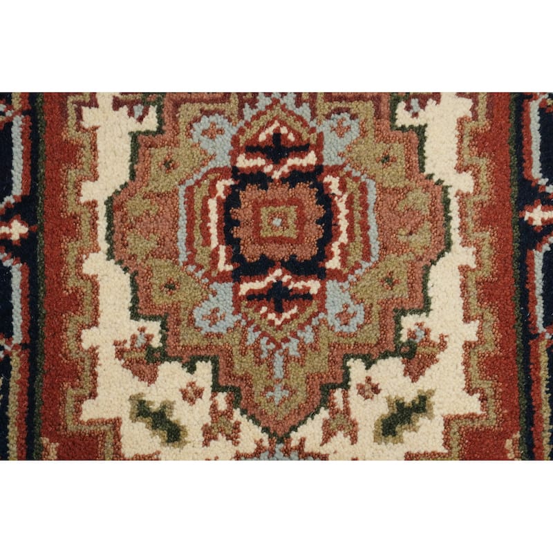 Hand Knotted Oriental 100% Wool Carpet Traditional Medallion Beige & Ivories Heriz (serapi) Area Rug - 3' 0'' X 2' 0''