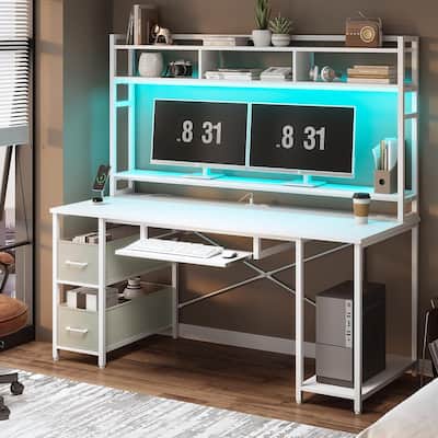 55" Gaming Desk LED Lights & Power Outlet Home Office Desk