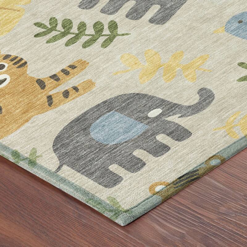 Machine Washable Indoor/ Outdoor Whimsy Safari Animals Chantille Rug