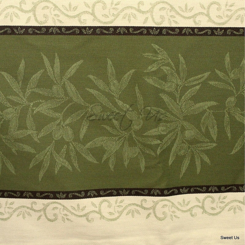 Wipeable Spill Resistant French Cotton Olive Jacquard Tablecloth