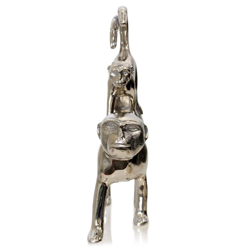 Mother and Child - Silver Monkey Decorative Table Top Accessory - 2.5"D x 8.5"W x 11"H - 2.5"D x 8.5"W x 11"H