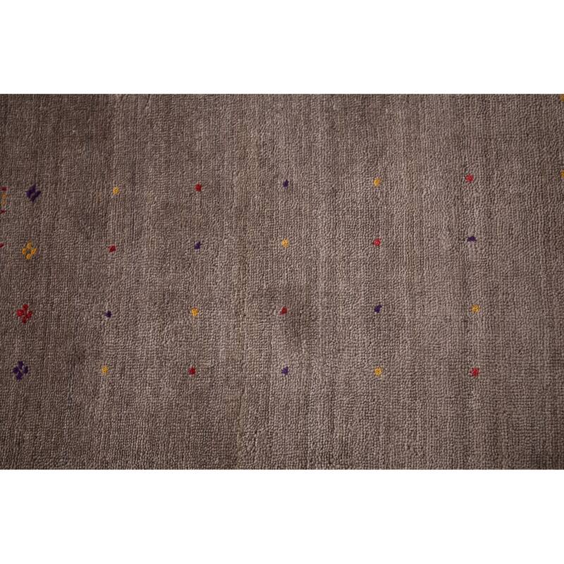 Striped Brown Gabbeh Oriental Area Rug Hand-Knotted Wool Carpet - 8'2" X 9'2"