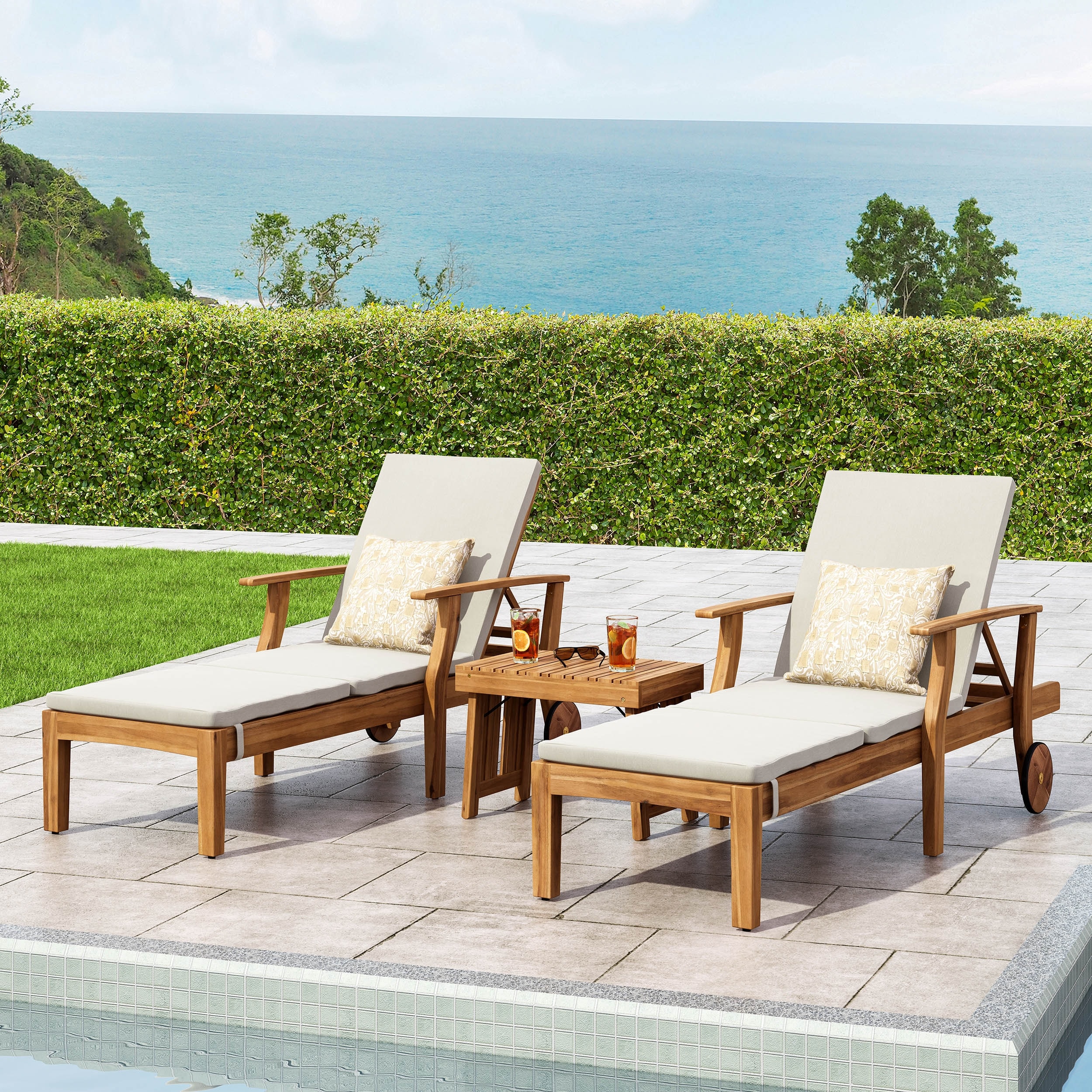 Christopher knight home ariana acacia outdoor wood chaise lounge with cushion cheap
