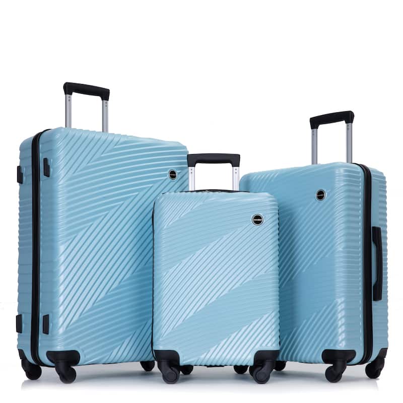 3 Piece Luggage Sets PC+ABS Lightweight Suitcase with Two Hooks, Spinner Wheels, (20/24/28) - Aqua Blue