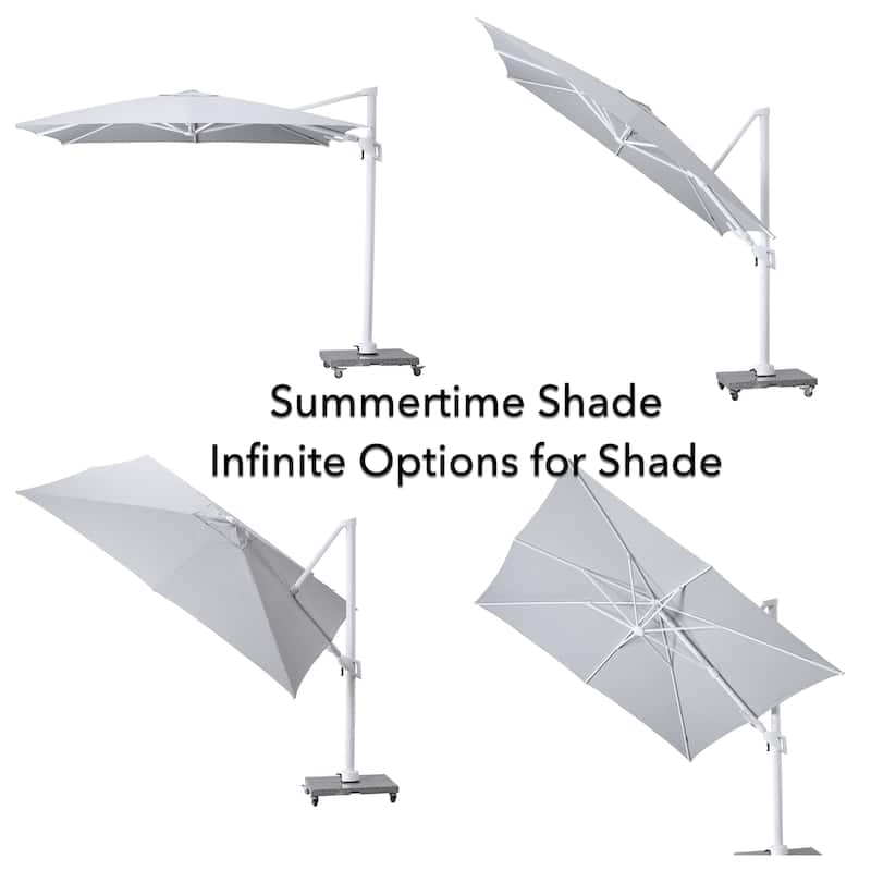 Margutta 10 ft. x 13 ft. Rectangle Aluminum Cantilever Tilt Outdoor Parasol Patio Umbrella with Granite Base in Mouse Gray