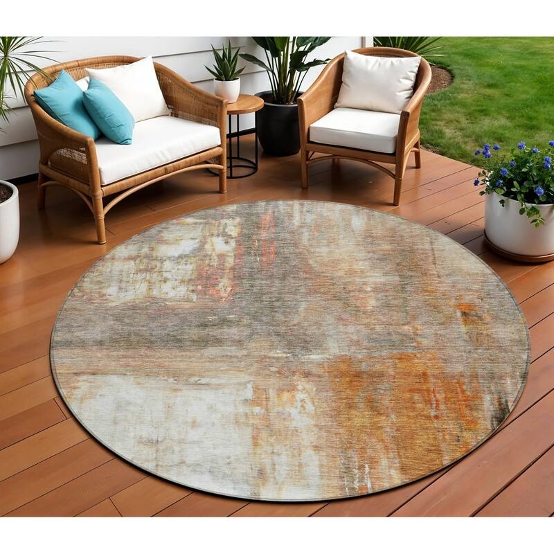 HomeRoots Abstract Transitional Rectangle Outdoor Rug - 8' Round