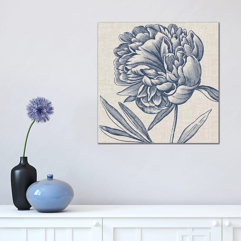 iCanvas "Indigo Floral on Linen II" by Vision Studio Canvas Print - 18x18x1.5