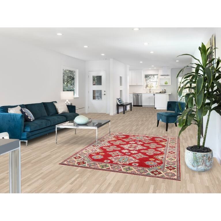 Red Kazak Area Rug Handmade Oriental Wool Carpet - 4'10" x 6'11"