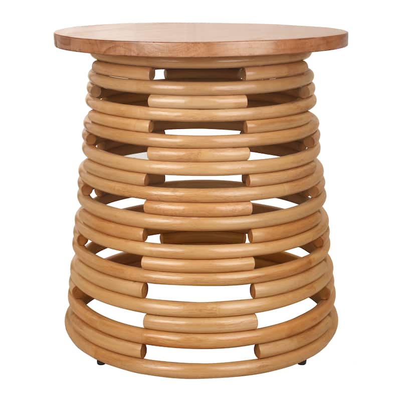 NPD Furniture Zeke Rattan Round Coffee or Side Table with Solid Wood Top - Honey - Side Table