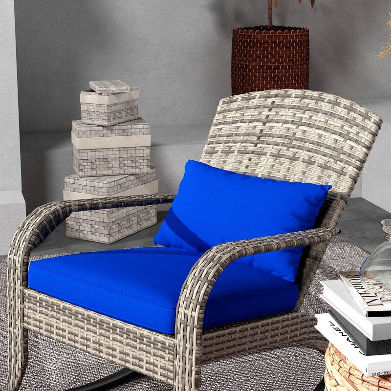 Outsunny Outdoor Wicker Adirondack Rocking Chair, Patio Rattan Rocker Chair with High Back, Seat Cushion, and Pillow for Garden