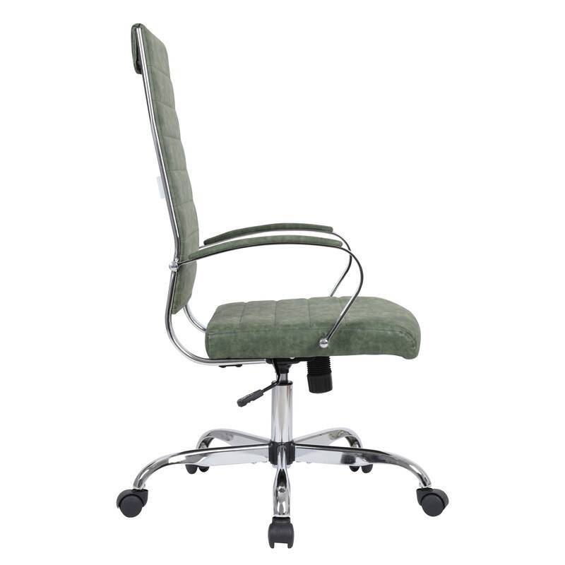 Benmar High-Back Leather Office Desk Chair in Stainless Steel Frame Adjustable Height Tilt Lock 360 Swivel Ergonomic Chair