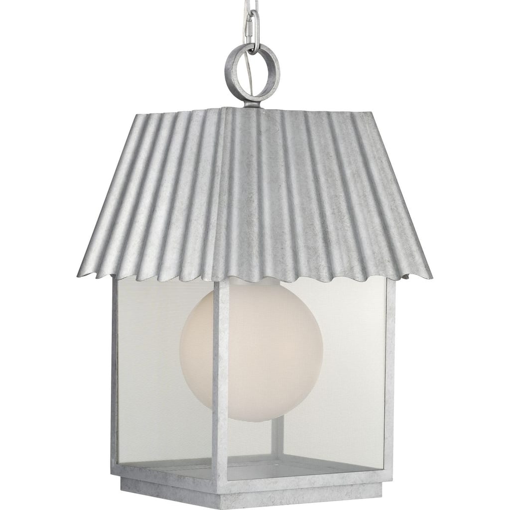 POINT DUME® Hook Pond Galvanized Finish Outdoor Hanging Lantern - 16.125 in x 16.125 in x 28.5625 in