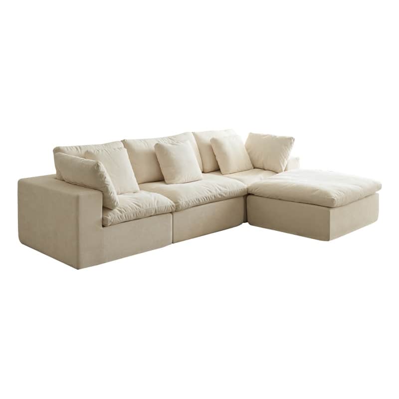 Flannel Sleeper Sofa Bed Modular Deep Seat Couch L-shaped Sectional Sofa with Ottoman Chaise Lounge and Pillows for Living Room