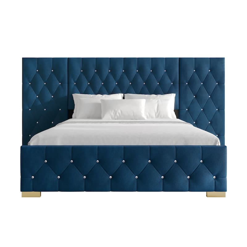 CraftPorch Luxurious Velvet Tufted Platform Bed with Wall Panels