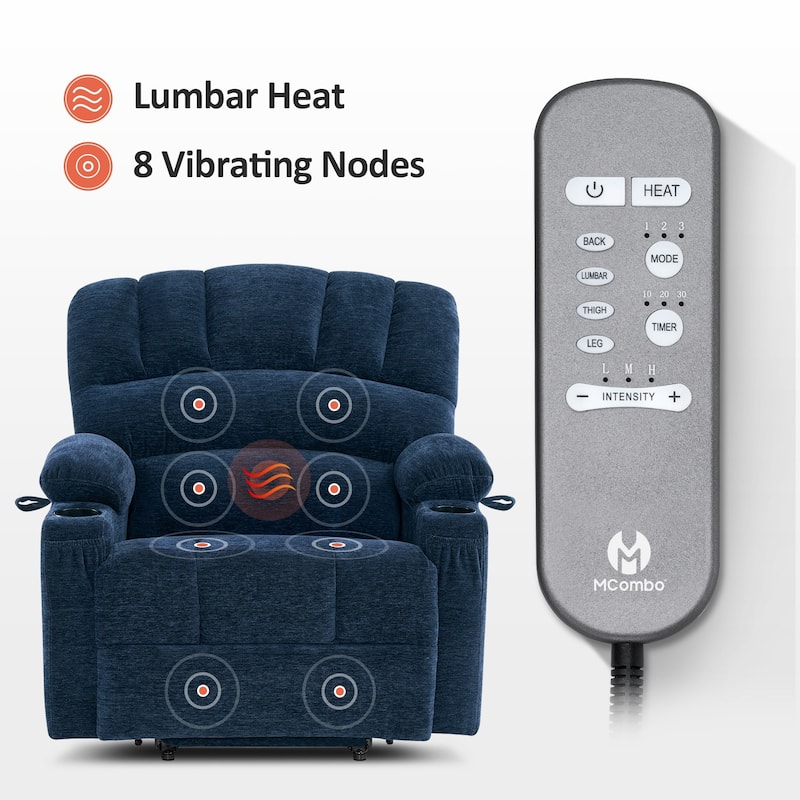 MCombo Recliner Chair Sofa with Massage and Heat for Big Elderly People,Fabric R7093(Small-Wide)