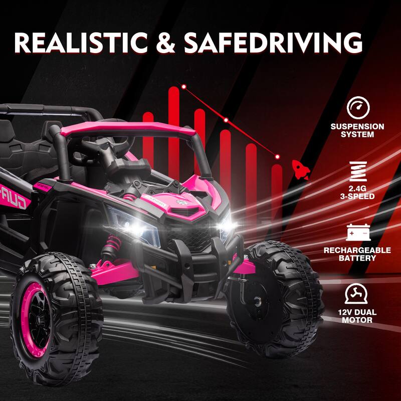 12V LED Lights UTV ride on car for kid with Remote Control,3-Point Safety Harness and Music Player
