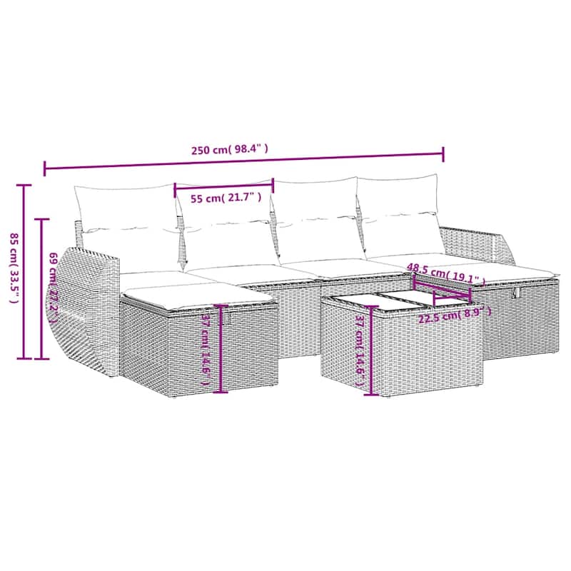 6-Piece Modular Garden Sofa Set - 21.7" x 24.4" x 27.2"