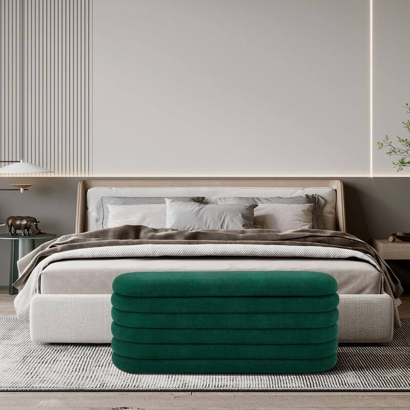 MCombo Storage Ottoman Bench, Upholstered Fabric End of Bed Bench with Storage, 47-inch Oval Footstool W495