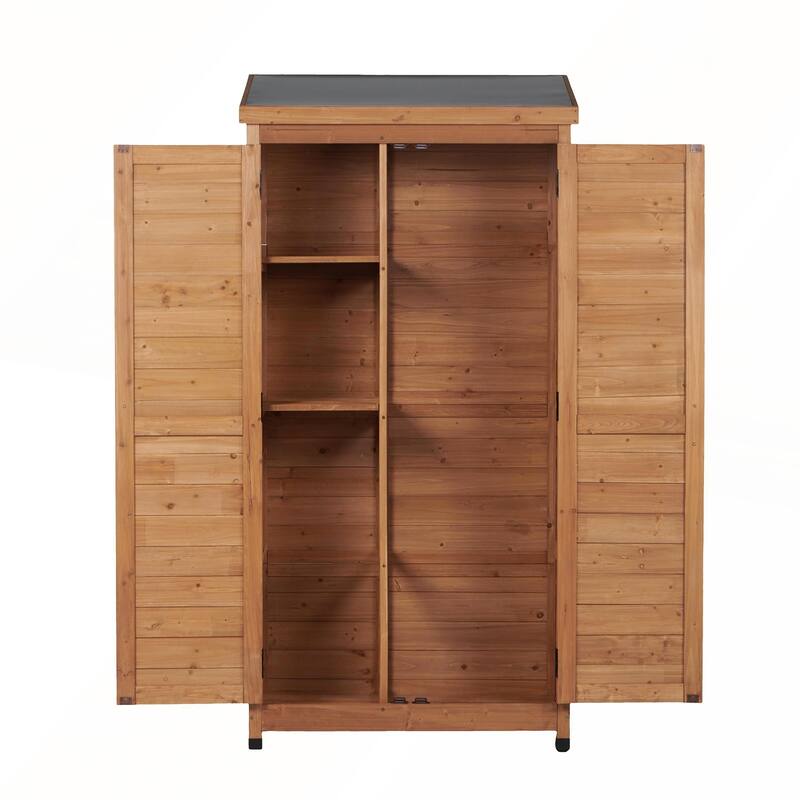 Outdoor Wooden Storage Shed with Metal Top