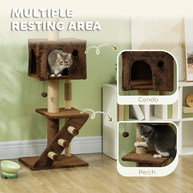 PawHut Floor to Ceiling Cat Tree Cat Tower, Adjustable Height 89"-104" with Cat Condo, Scratching Posts, Brown