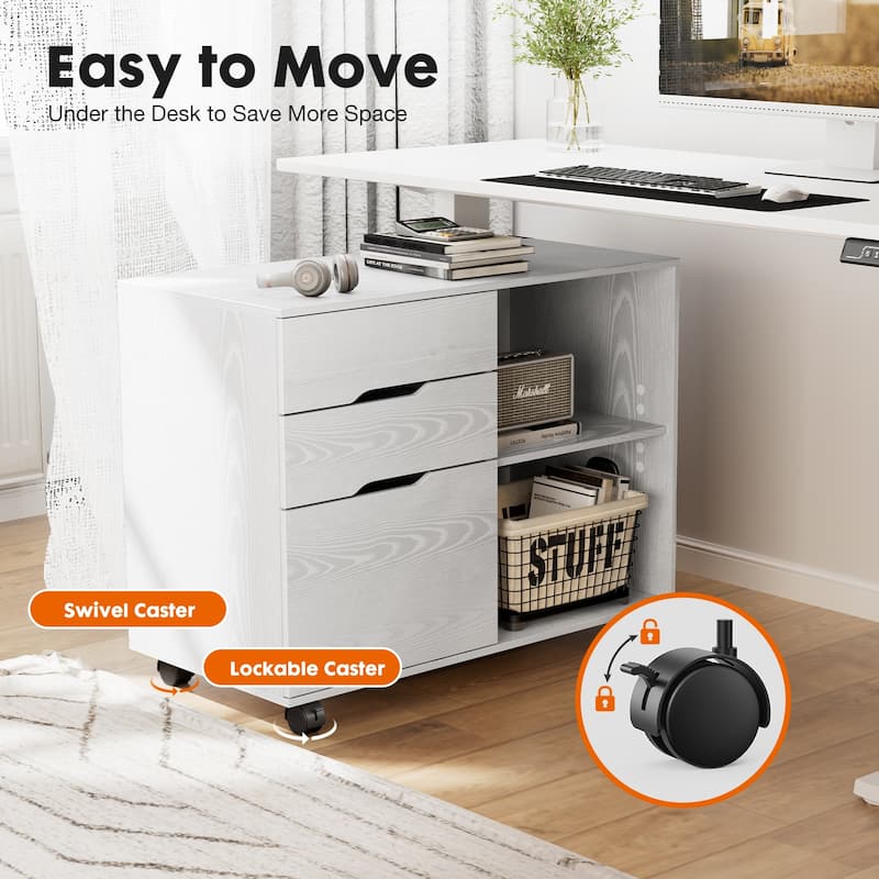 Rossetta Modern Minimalist Design 3-Drawer Mobile Rolling Lateral Multifunction File Cabinet