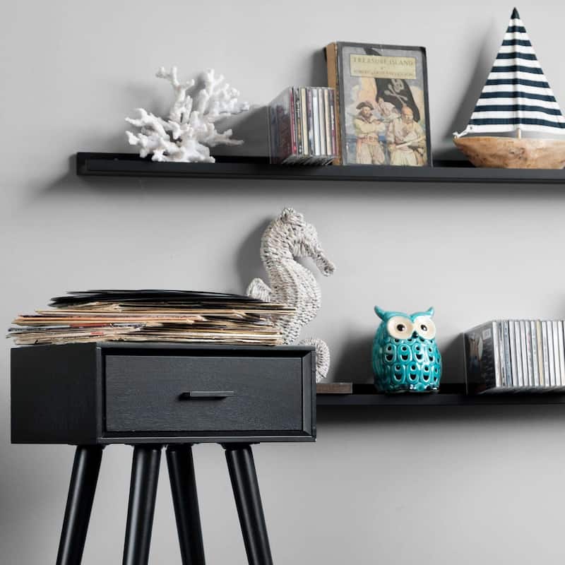 Wallniture Boston 46 Inch Floating Shelves, Black Picture Ledge (Set of 2)