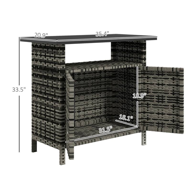 Outdoor Shoe Cabinet with PE Wicker Doors and Metal Tabletop - 35.4" L x 20.9" W x 33.5" H